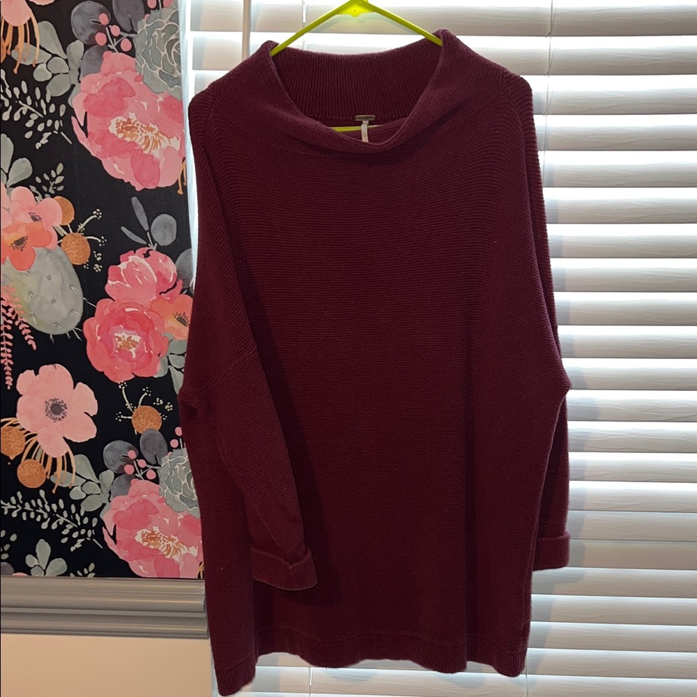 Free People Deep Burgundy Cowl Neck Sweater